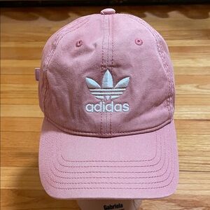 Adidas Embroidered Trefoil Baseball Cap Hat OSFW Dusty Rose Cotton Sporty Strap